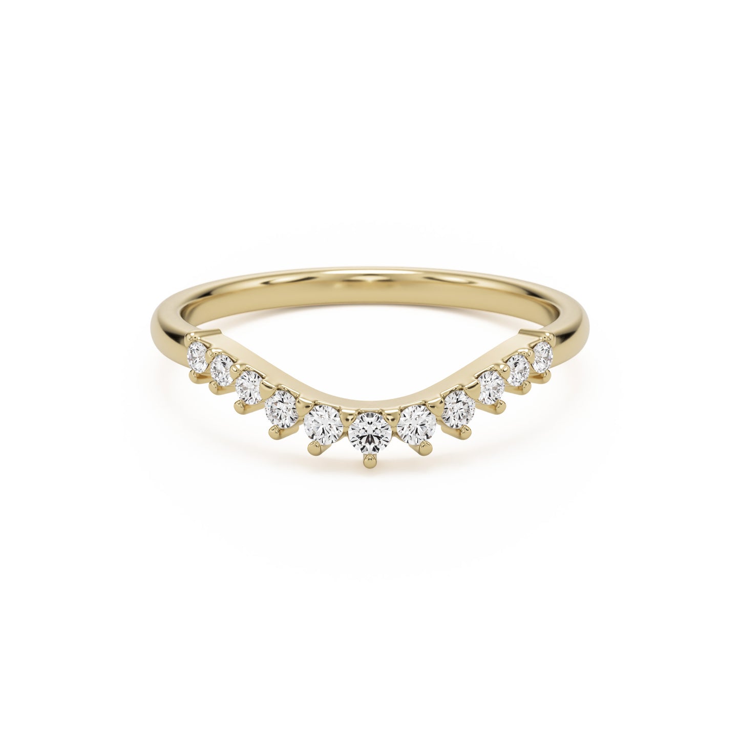 wide curve pave wedding band 14k yellow gold