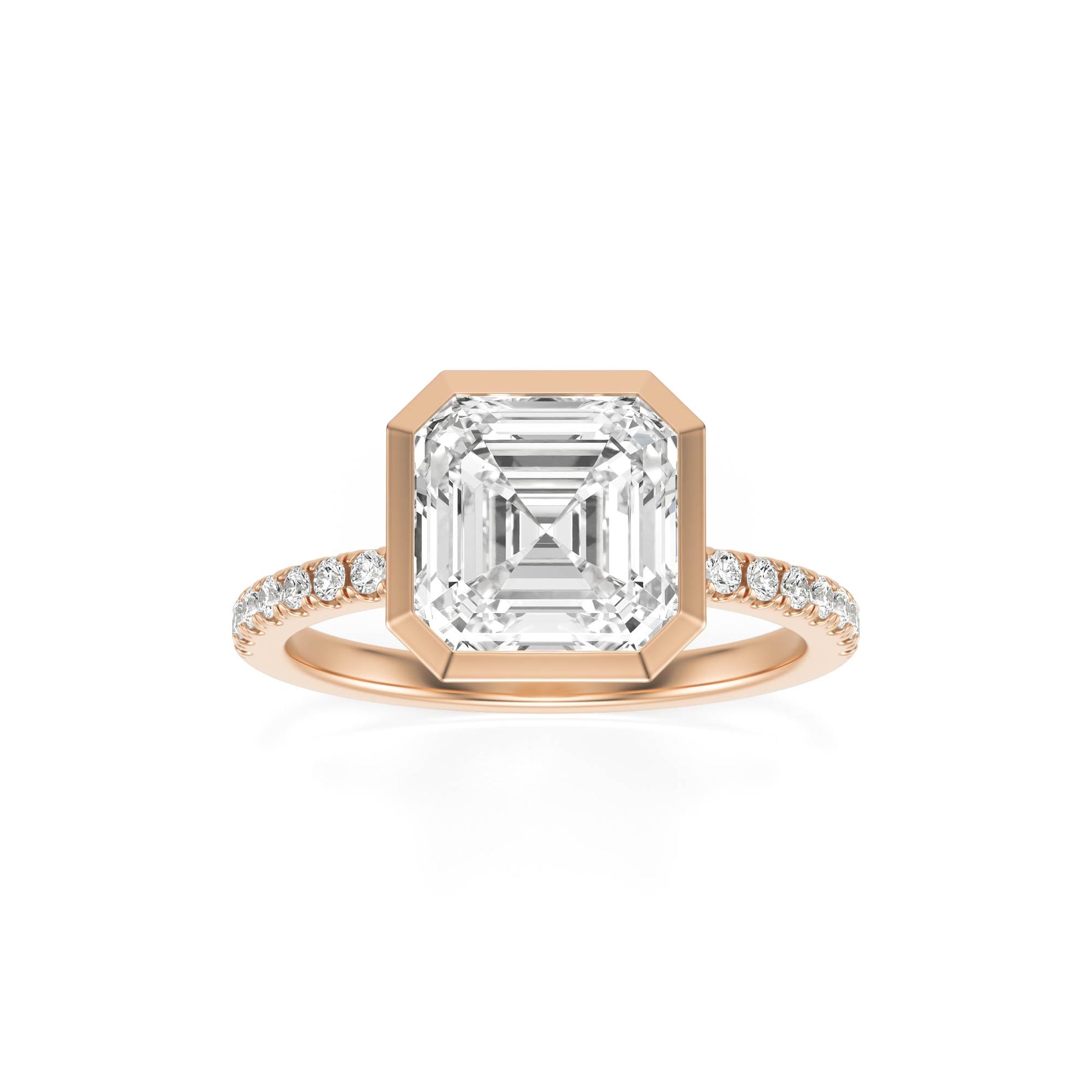 Asscher Diamond Bezel Pavé 14K Rose Gold