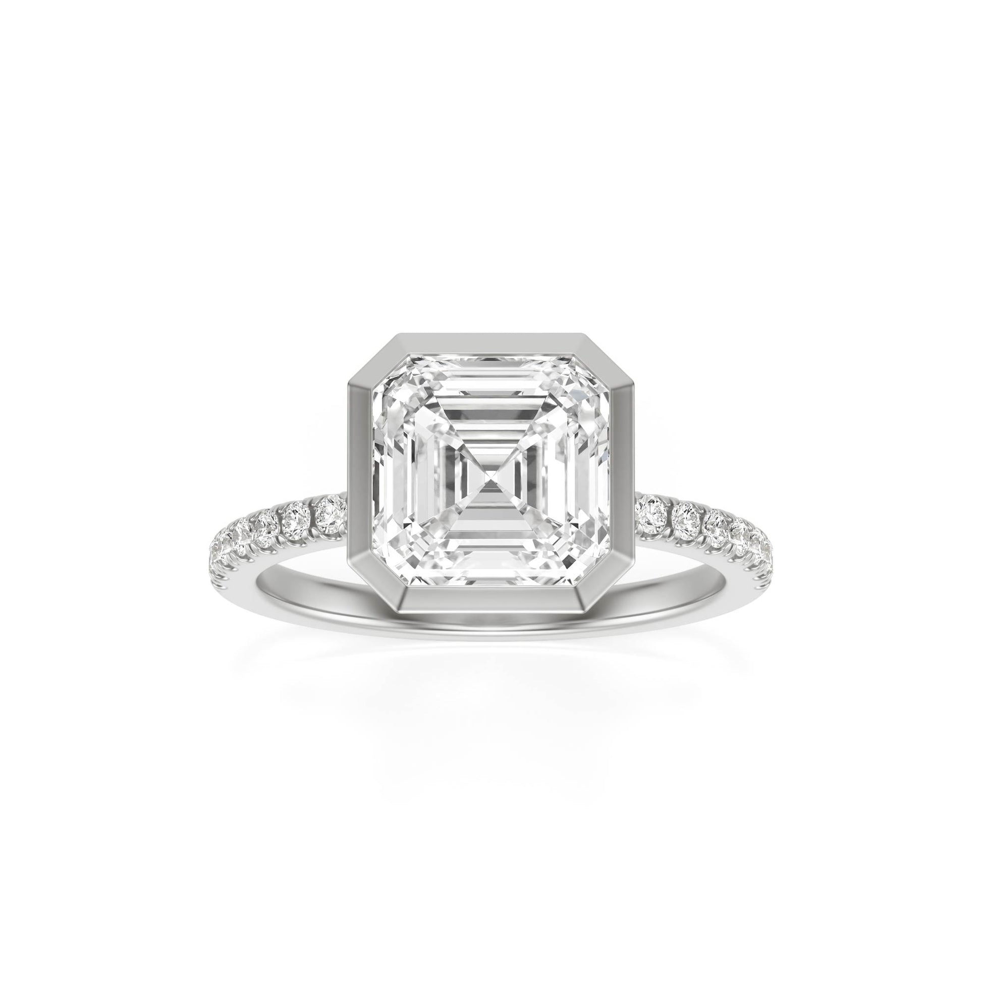 Asscher Diamond Bezel Pavé 14K White Gold