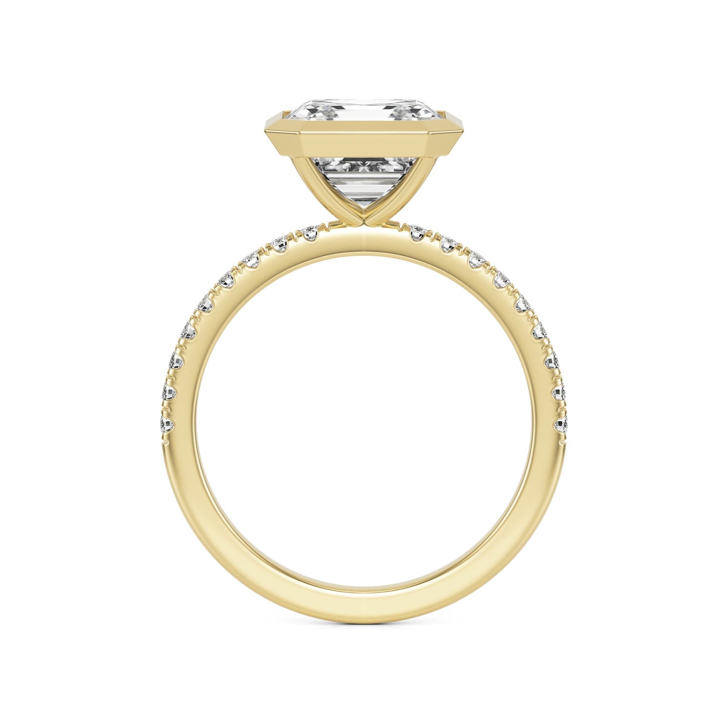 Asscher Diamond Bezel Pavé 14K Yellow Gold