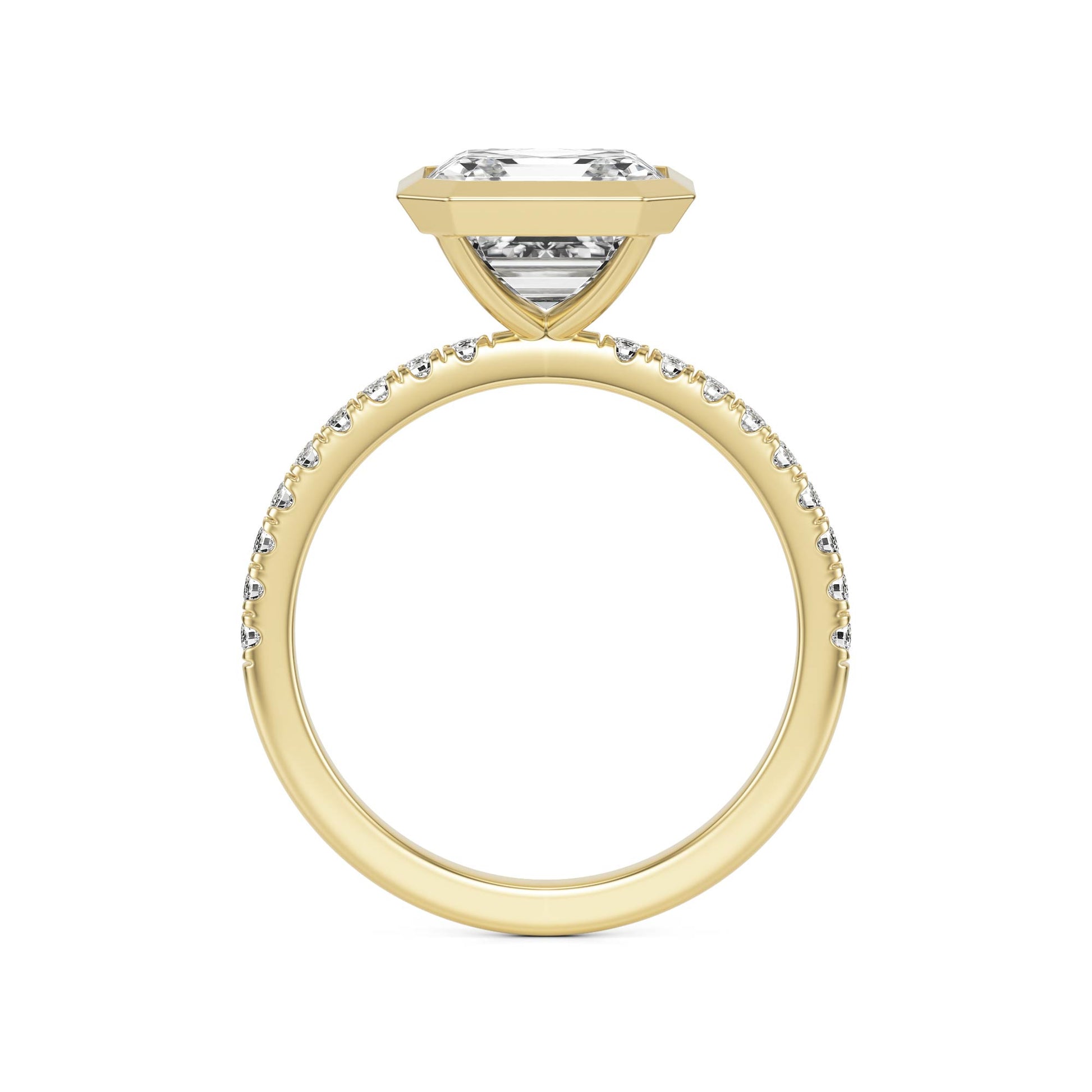 Asscher Diamond Bezel Pavé 14K Yellow Gold