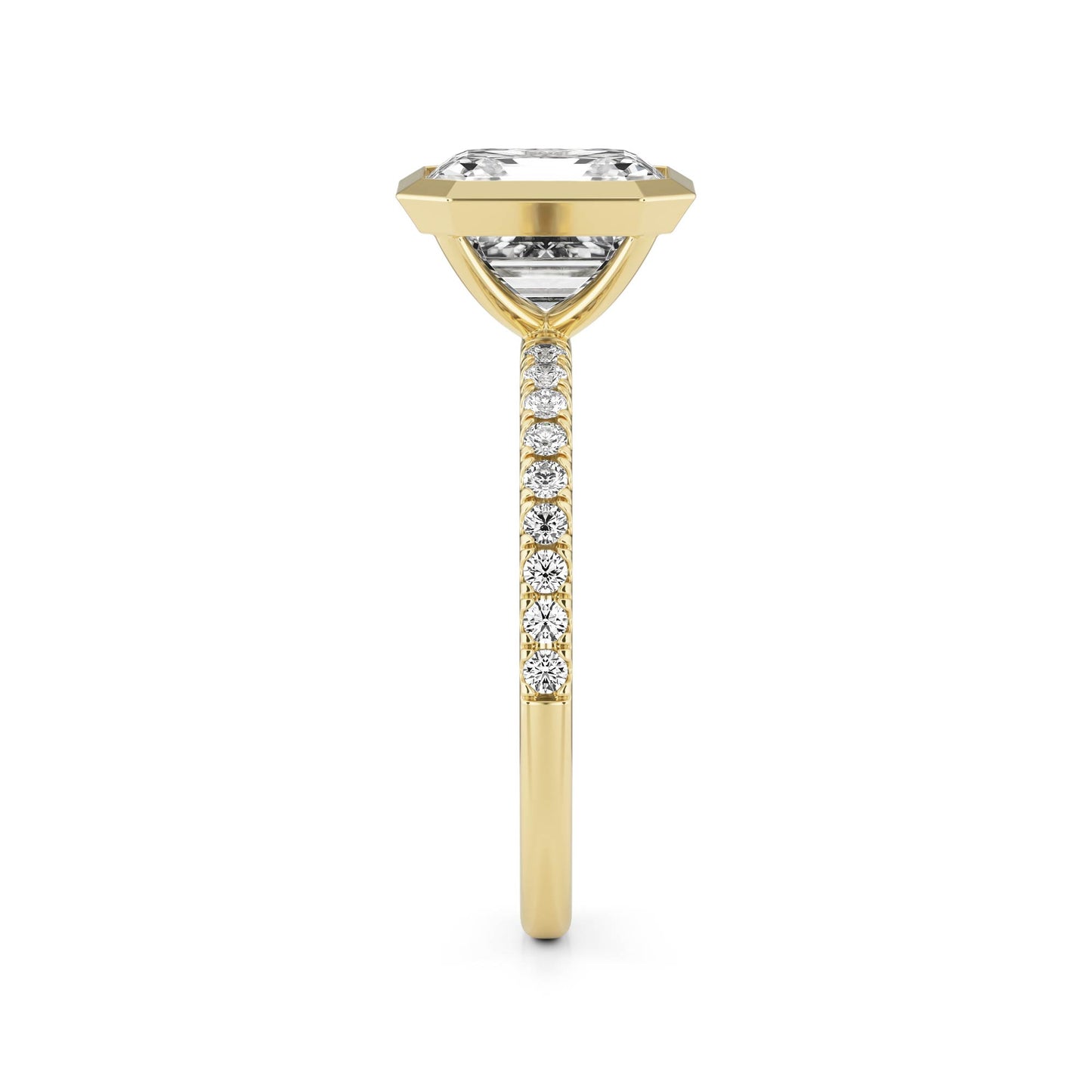 Asscher Diamond Bezel Pavé 14K Yellow Gold