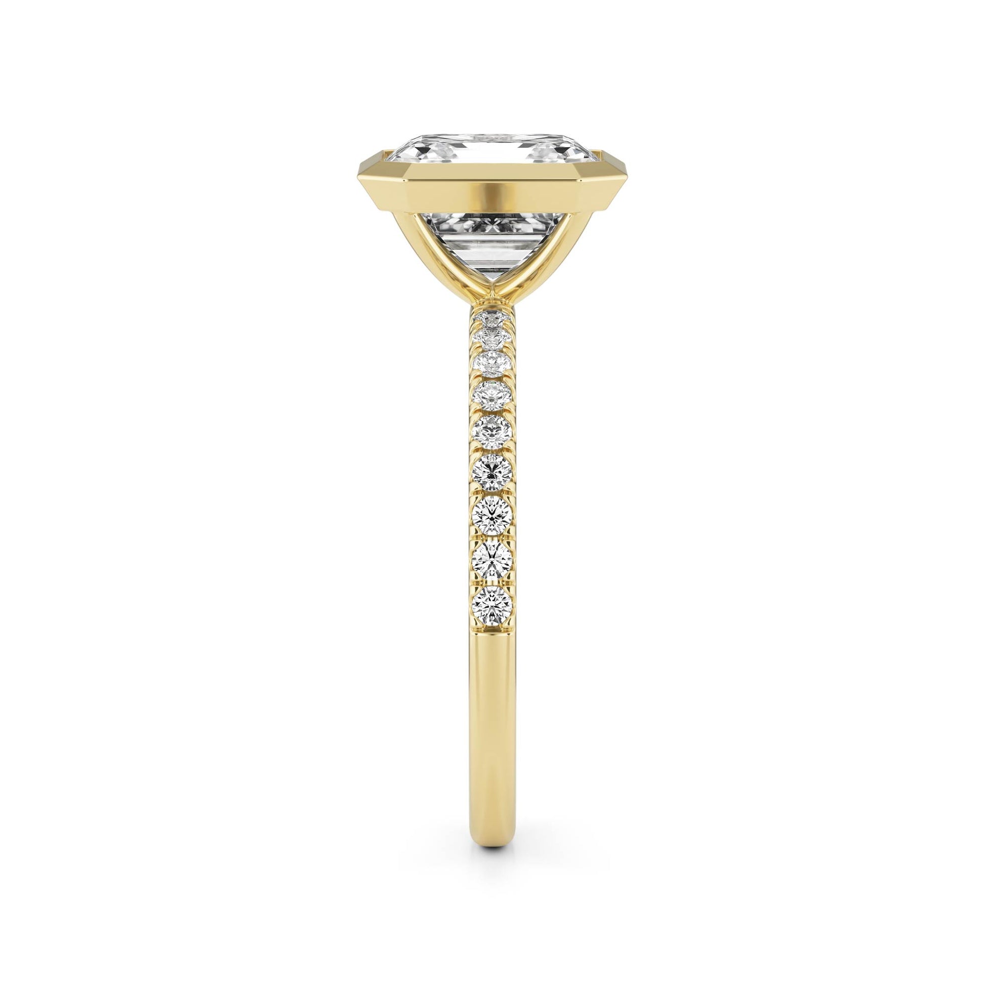 Asscher Diamond Bezel Pavé 14K Yellow Gold