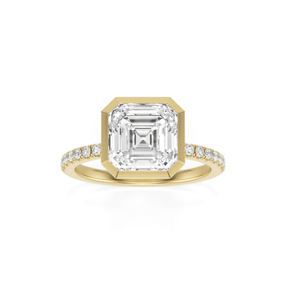 Asscher Diamond Bezel Pavé 14K Yellow Gold