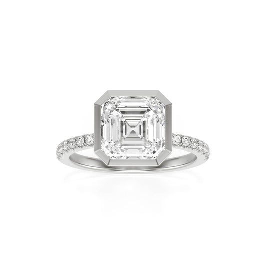 Asscher Moissanite Bezel 14K White Gold