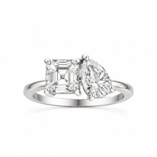 Asscher Pear Moissanite 14k white gold