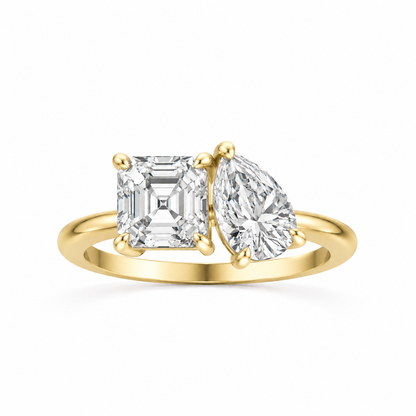 Asscher Pear Moissanite 14k yellow gold