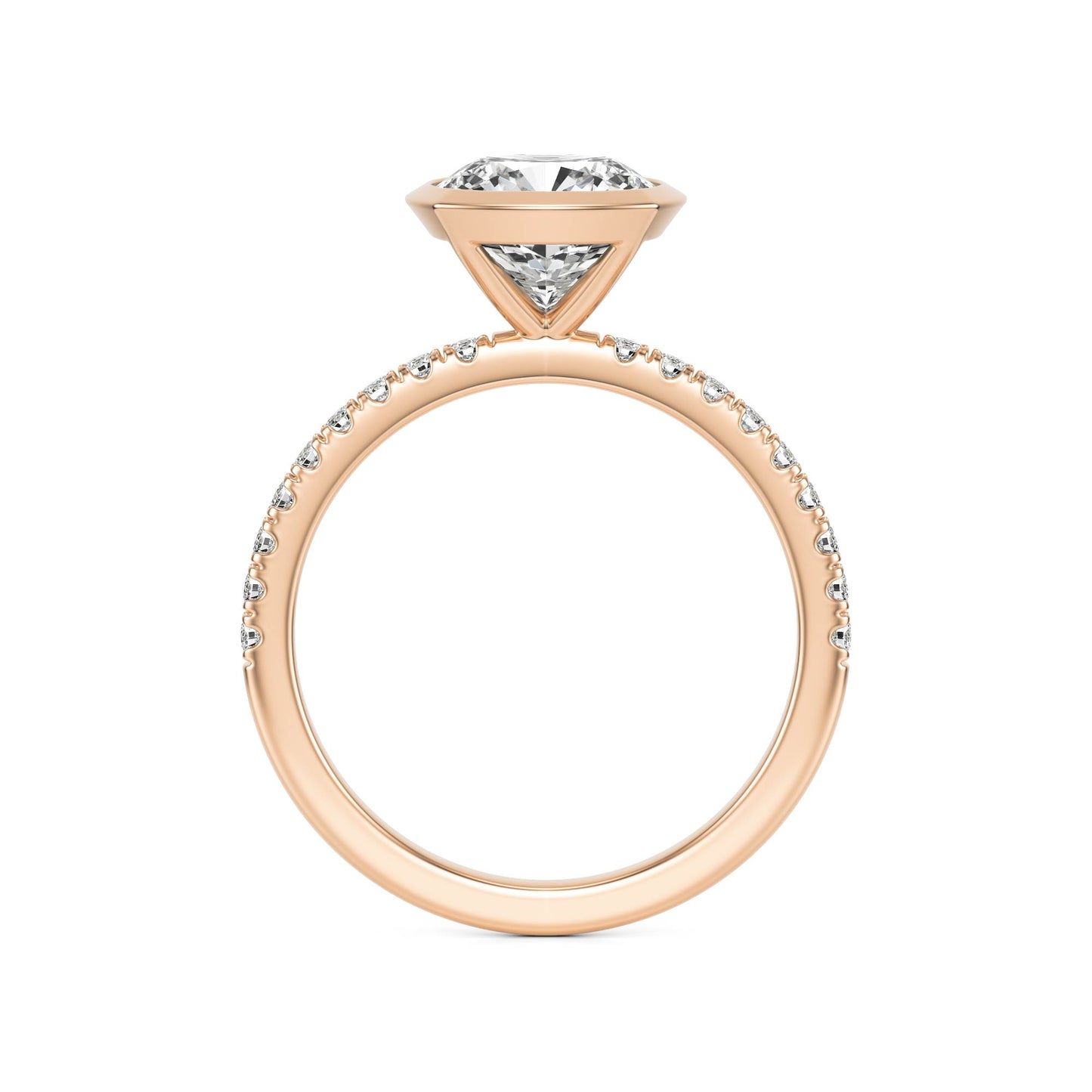 Cushion Diamond Bezel Pave 14K Rose Gold