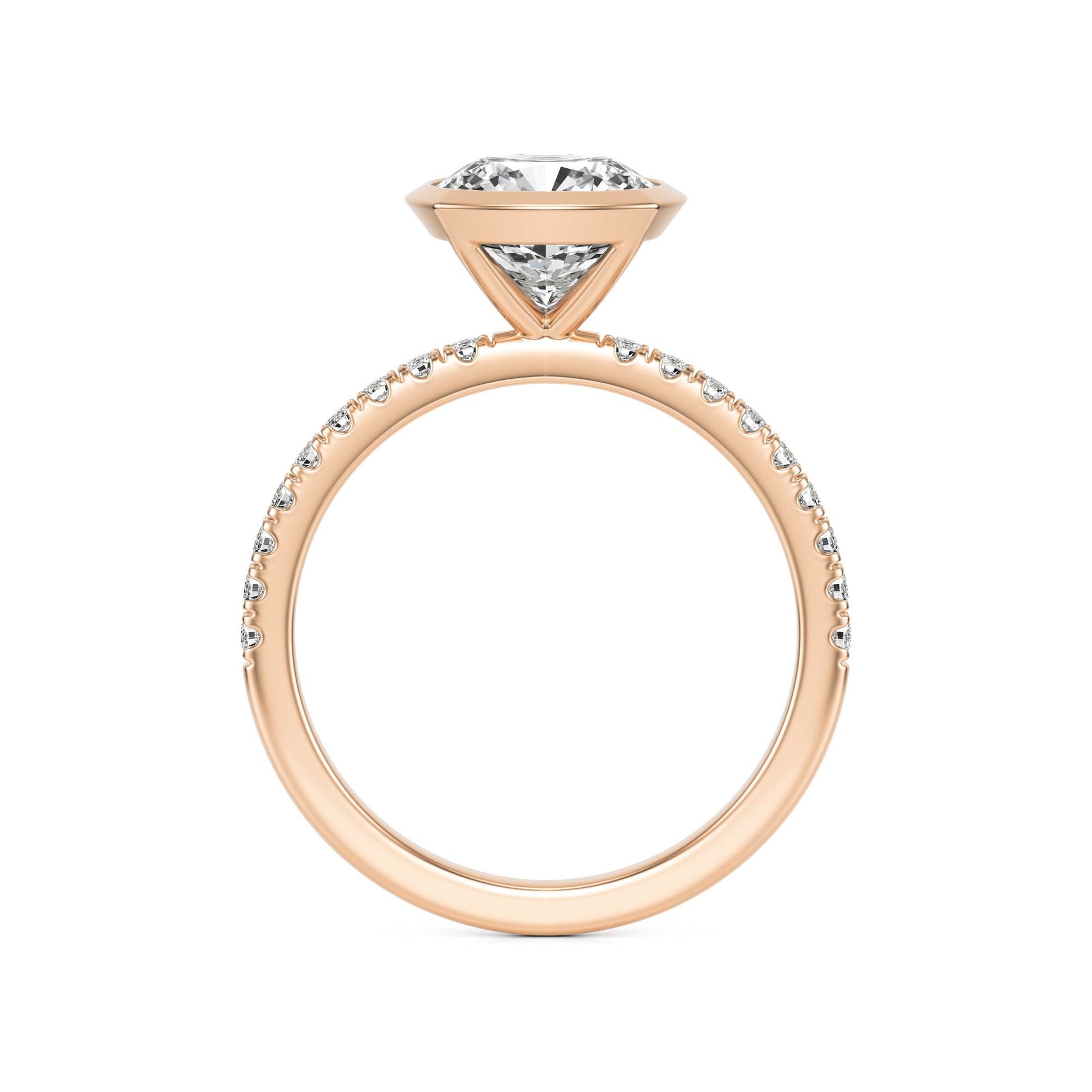 Cushion Diamond Bezel Pave 14K Rose Gold