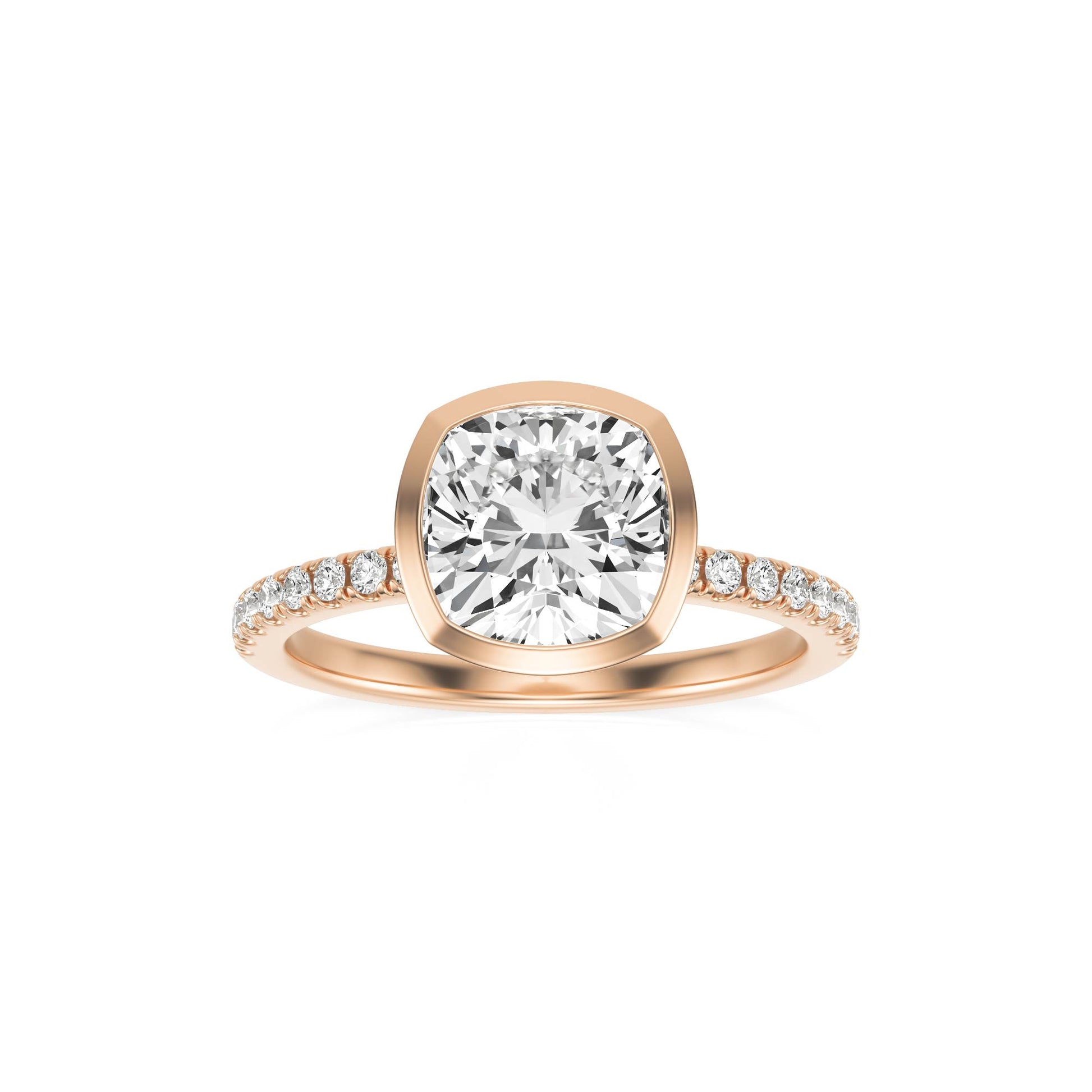 Cushion Diamond Bezel Pave 14K Rose Gold