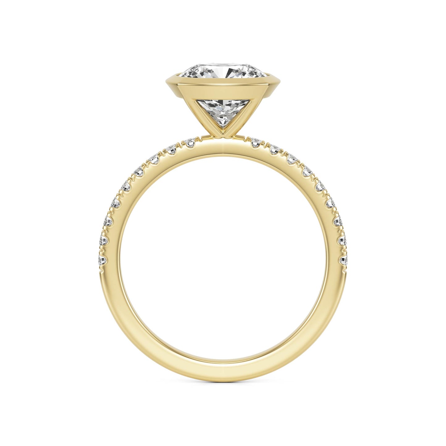 Cushion Diamond Bezel Pave 14K Yellow Gold