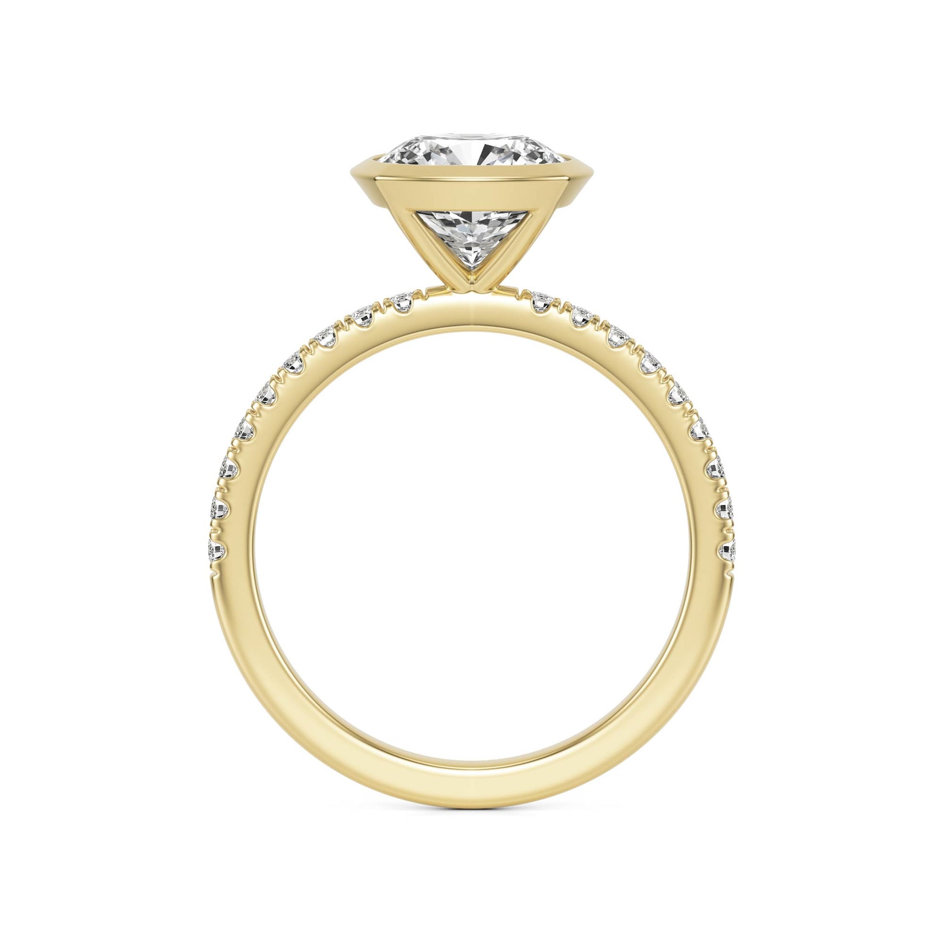 Cushion Diamond Bezel Pave 14K Yellow Gold