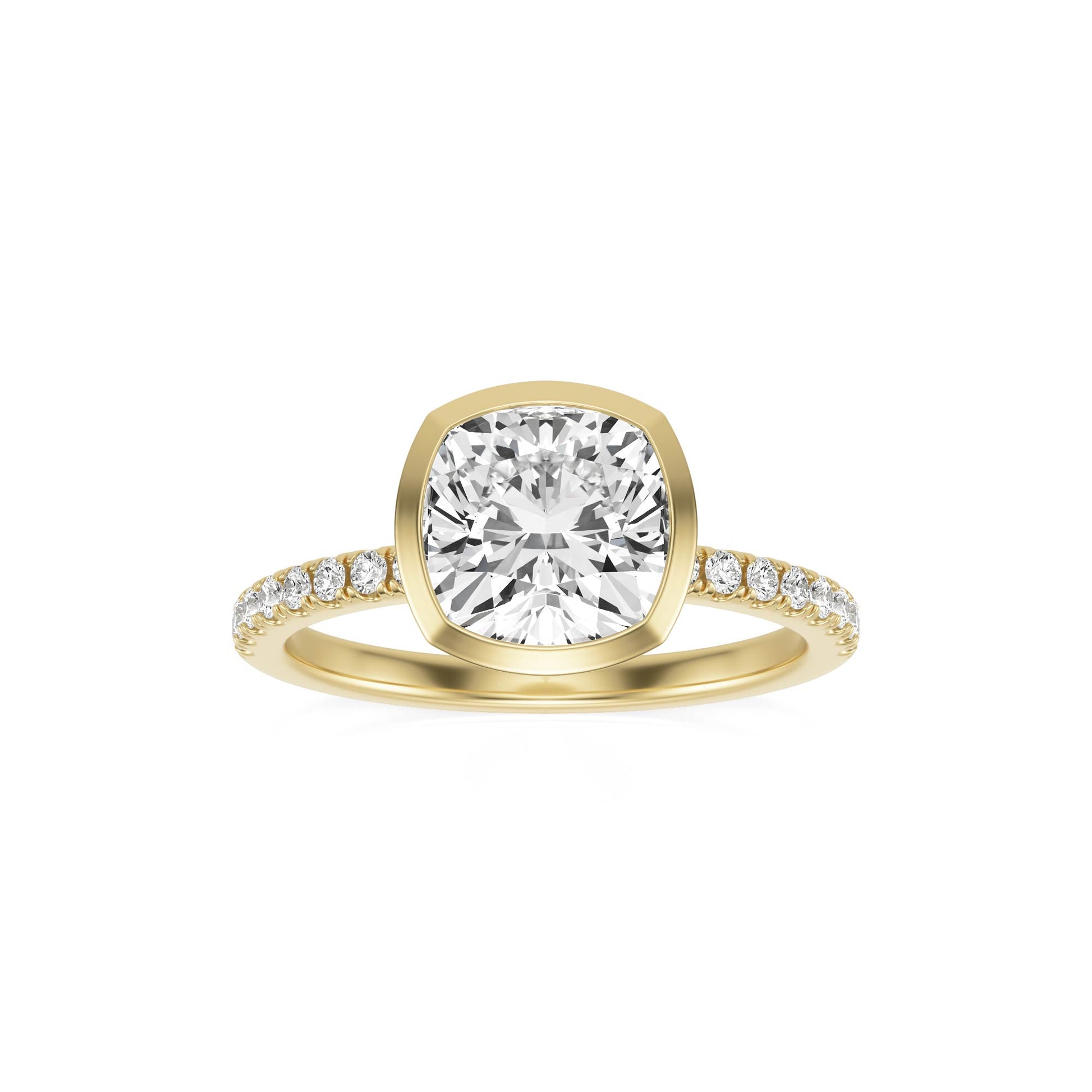 Cushion Diamond Bezel Pave 14K Yellow Gold