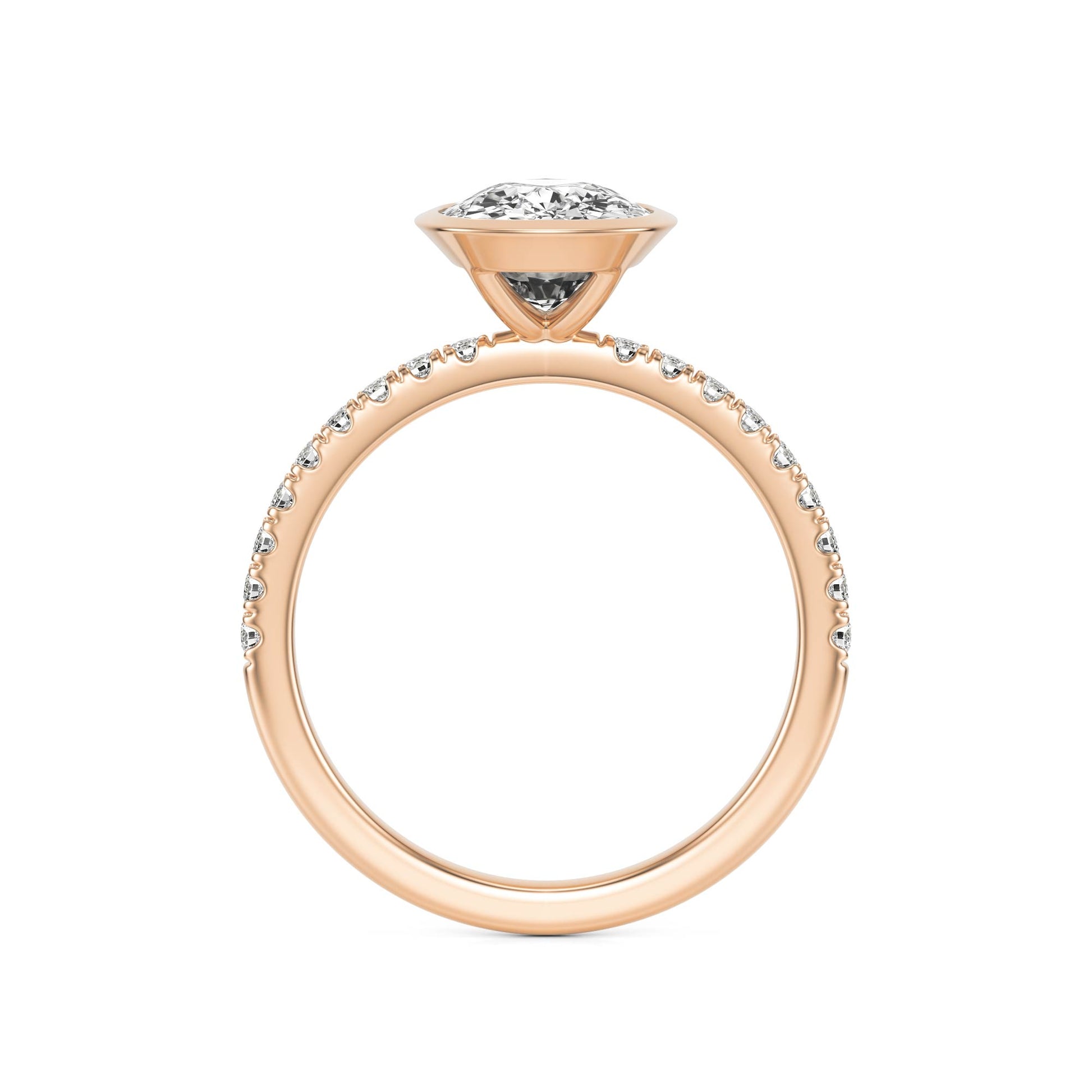 Elongated Cushion Bezel Diamond Pavé 14K Rose Gold