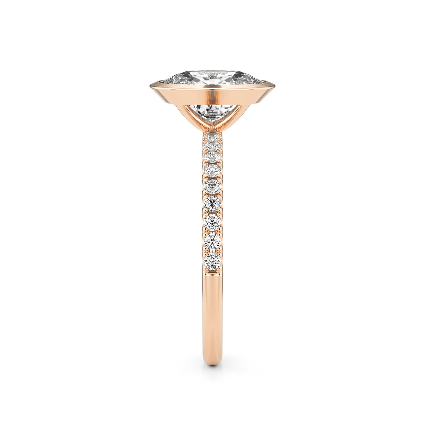 Elongated Cushion Bezel Diamond Pavé 14K Rose Gold