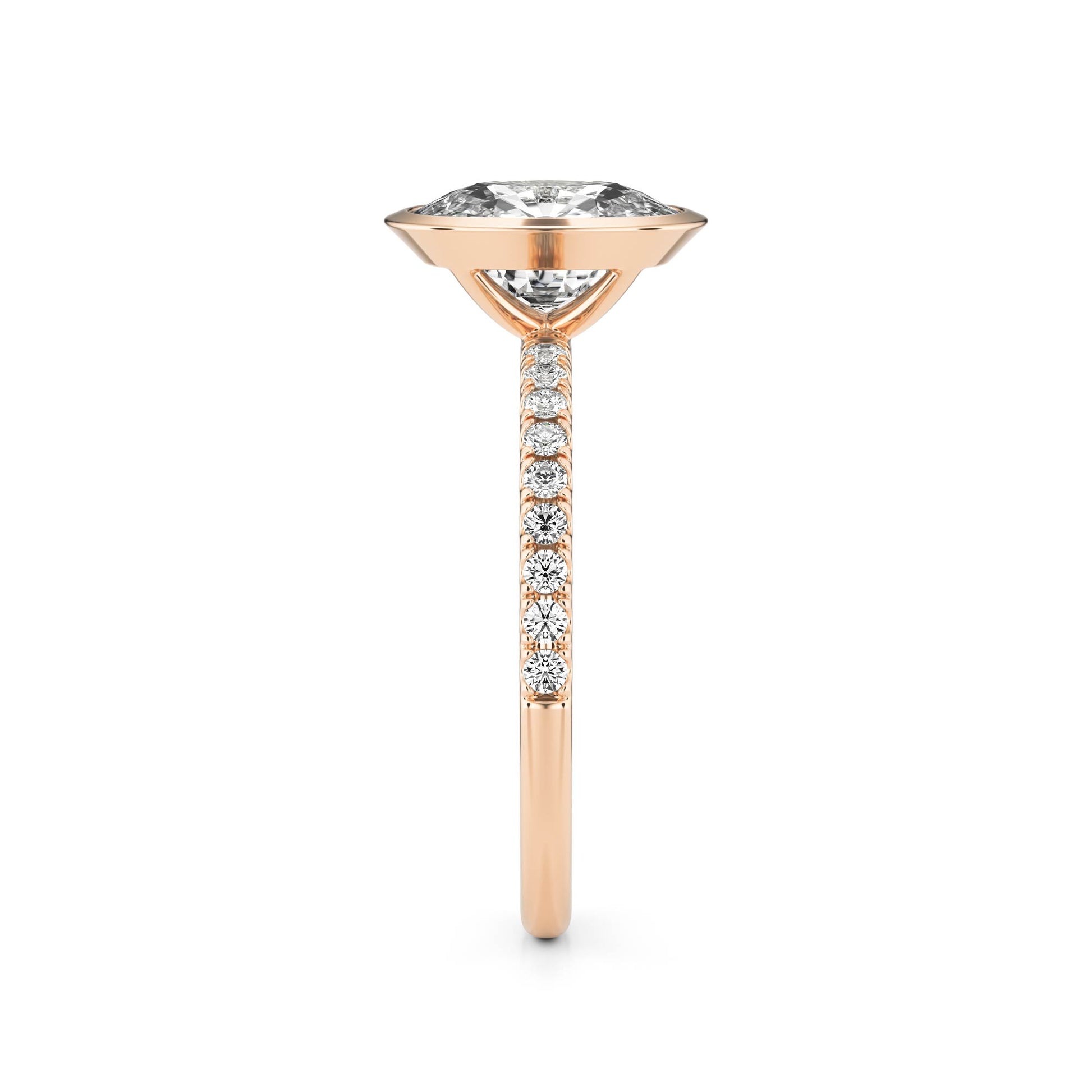 Elongated Cushion Bezel Diamond Pavé 14K Rose Gold