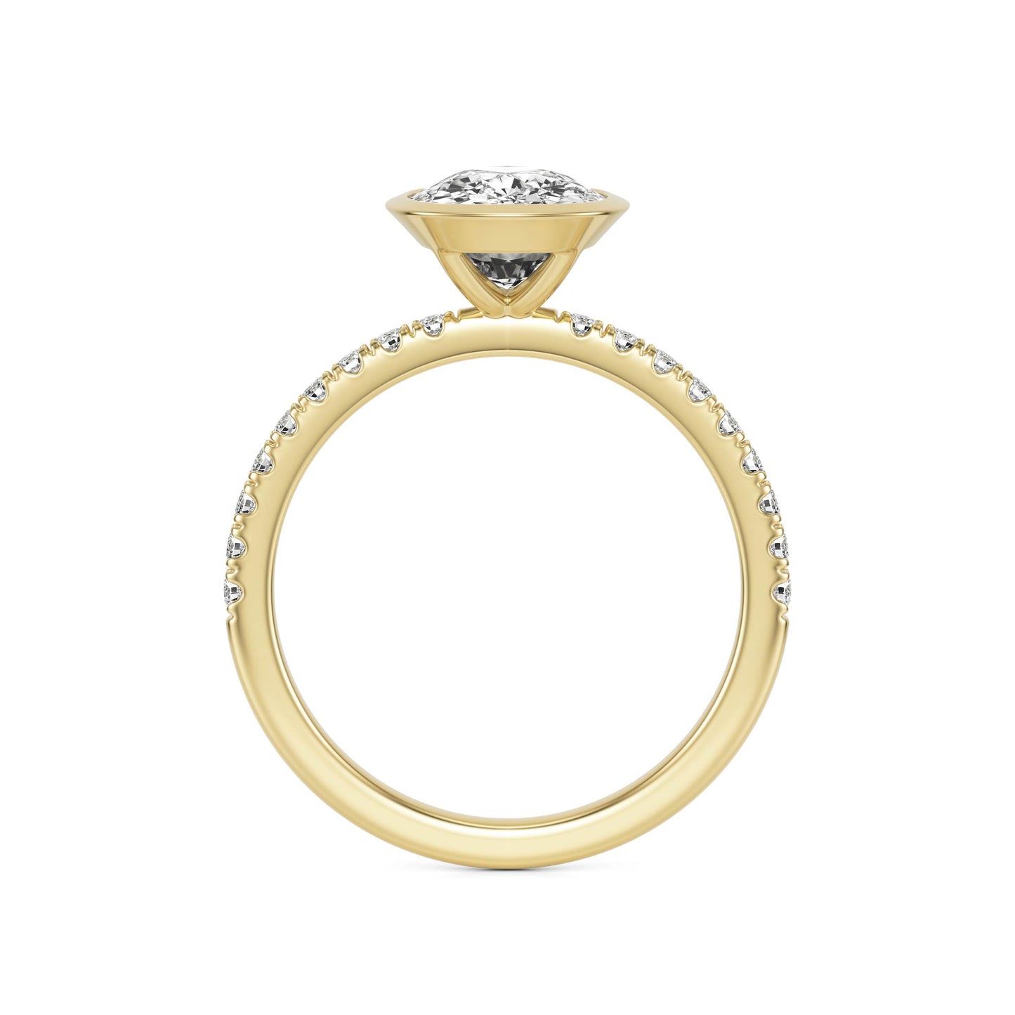 Elongated Cushion Bezel Diamond Pavé 14K Yellow Gold