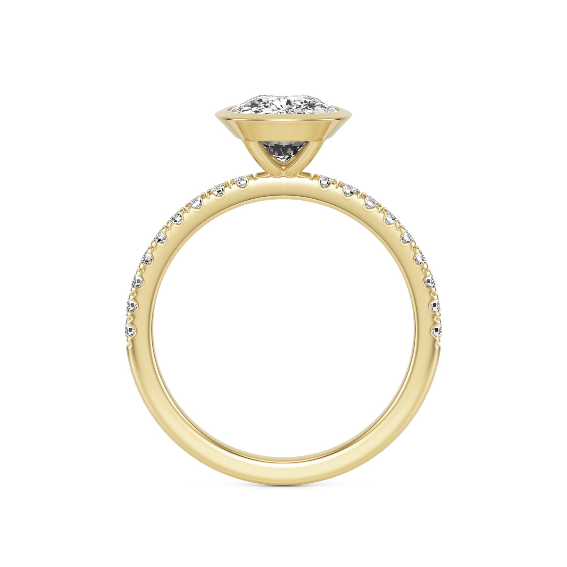 Elongated Cushion Bezel Diamond Pavé 14K Yellow Gold