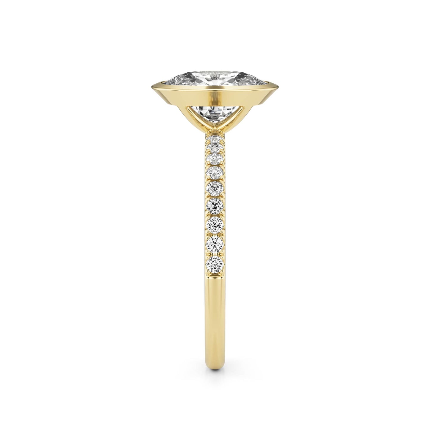 Elongated Cushion Bezel Diamond Pavé 14K Yellow Gold