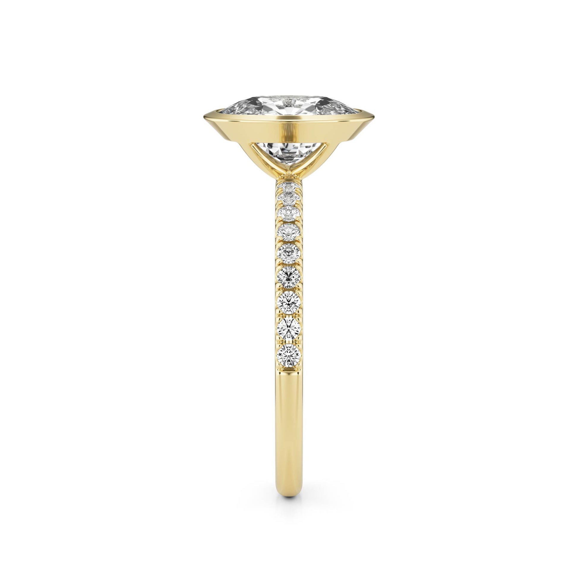 Elongated Cushion Bezel Diamond Pavé 14K Yellow Gold