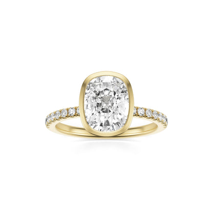 Elongated Cushion Bezel Diamond Pavé 14K Yellow Gold