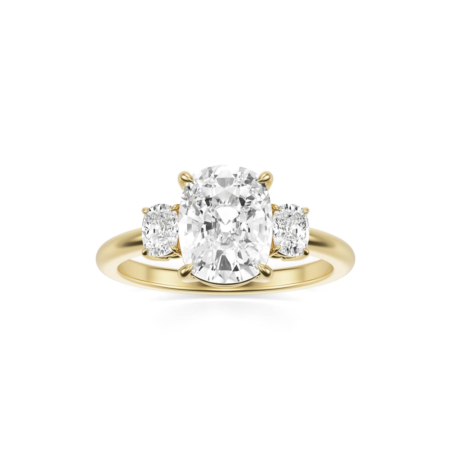 Elongated Cushion Moissanite Trio 14K Yellow Gold