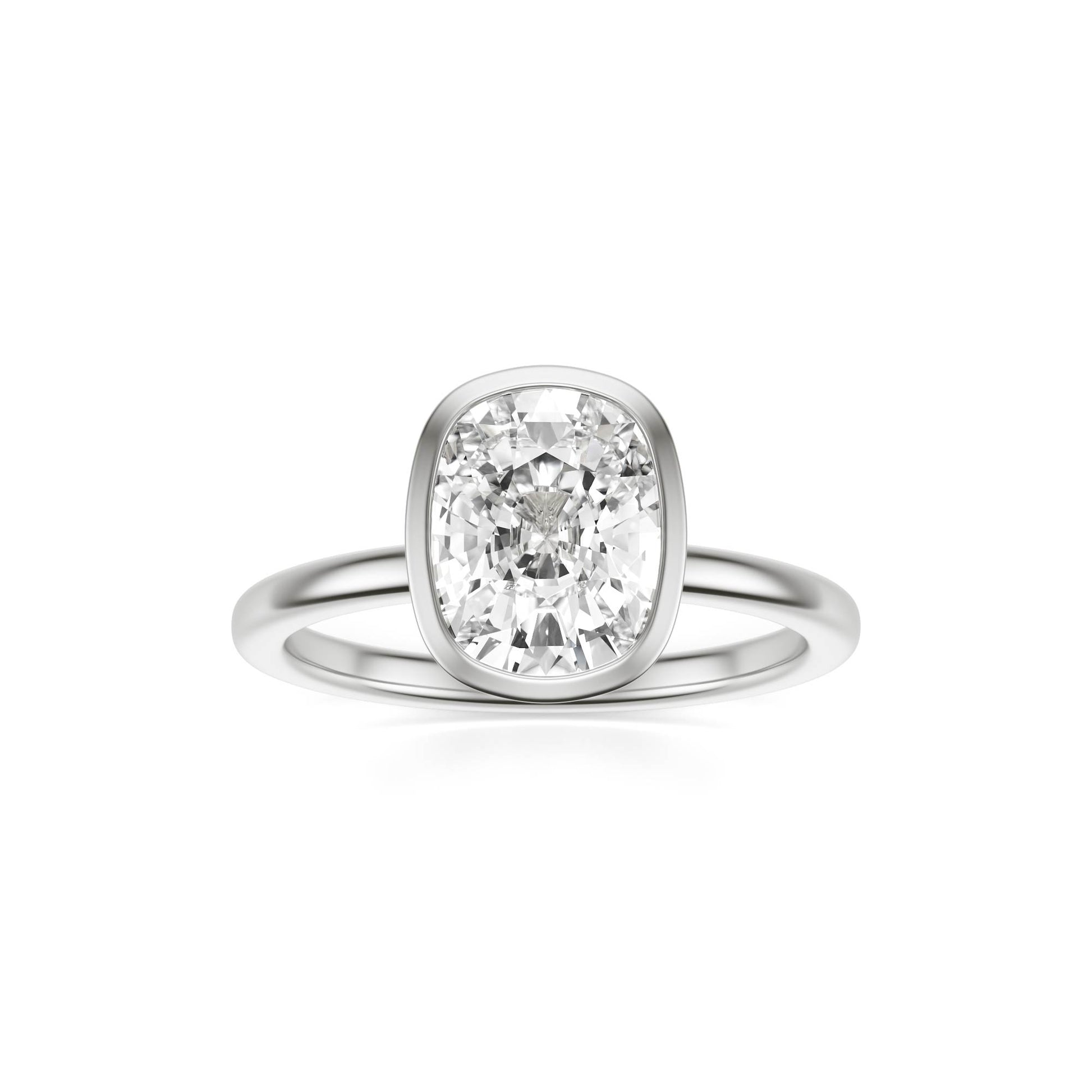 Elongated Cushion Moissanite Bezel Platinum