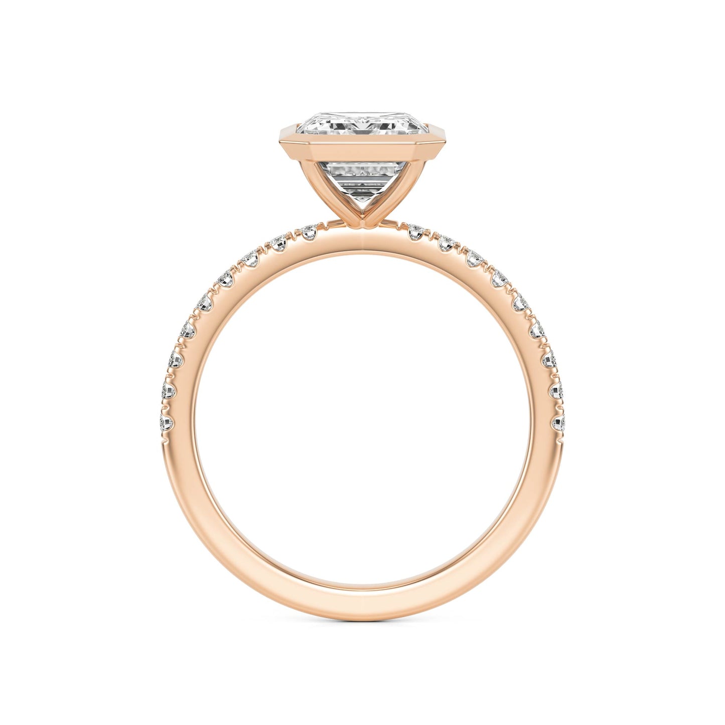 Emerald Diamond Bezel Pave 14K Rose Gold