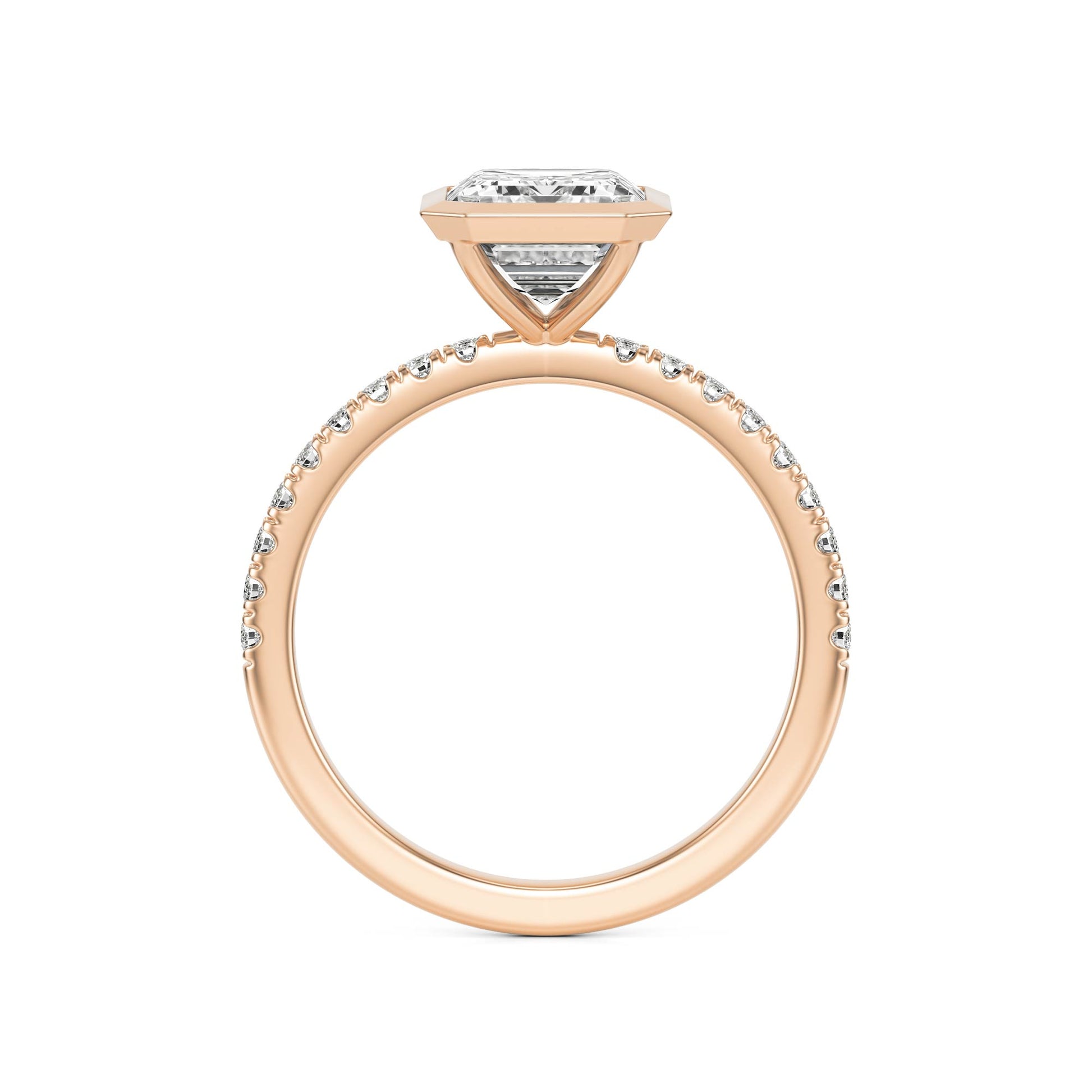 Emerald Diamond Bezel Pave 14K Rose Gold