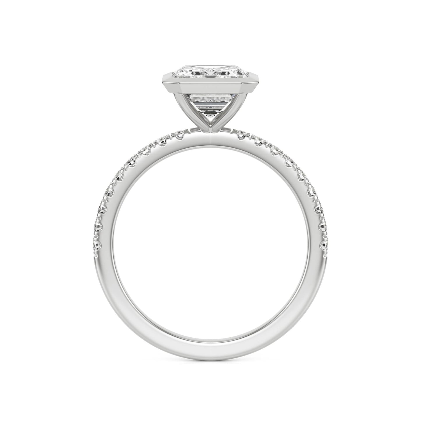 Emerald Diamond Bezel Pave 14K White Gold