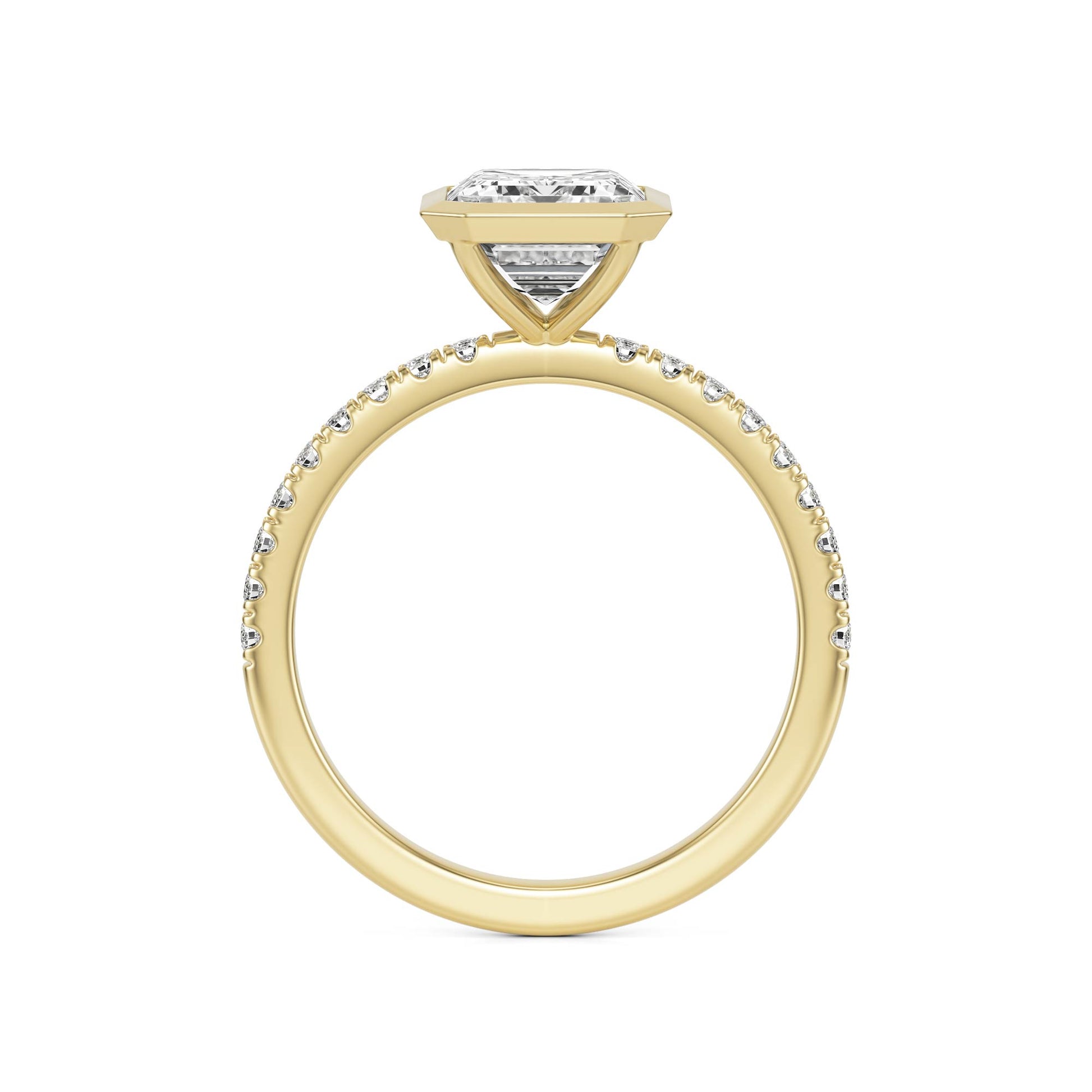 Emerald Diamond Bezel Pave 14K Yellow Gold