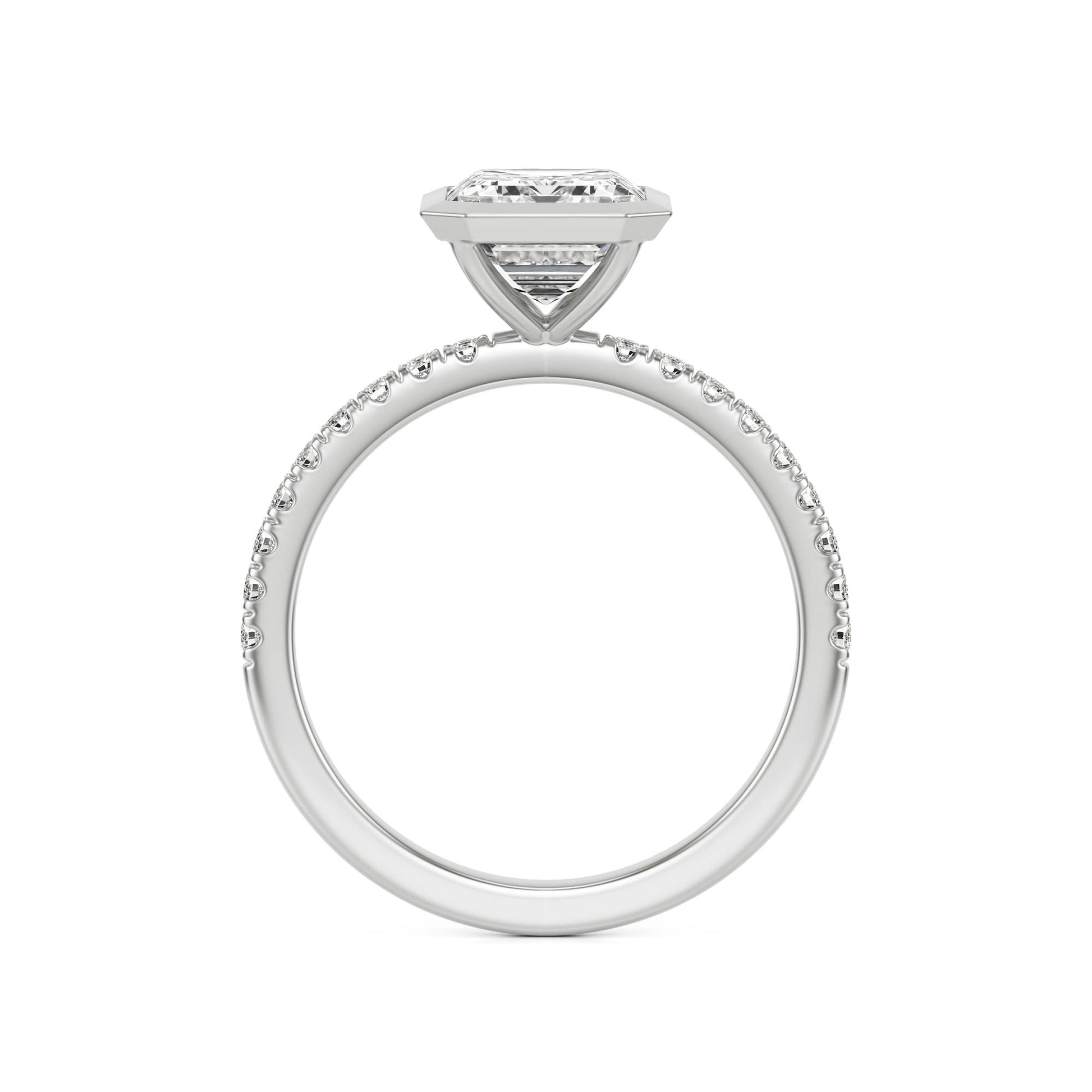 Emerald Moissanite Bezel Pavé 14K White Gold