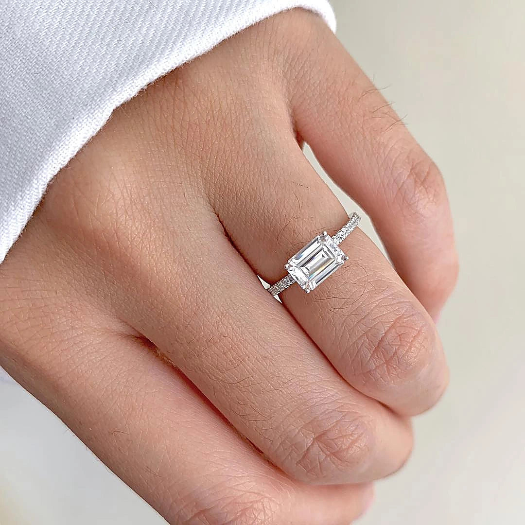 Emerald Moissanite East West Pavé