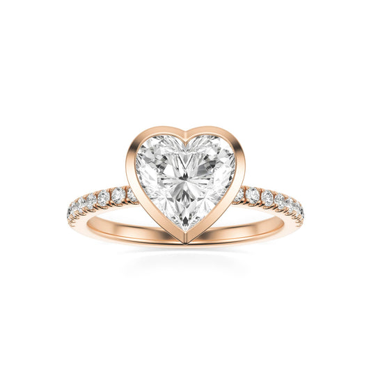 Heart Moissanite Bezel Pavé 14K Rose Gold