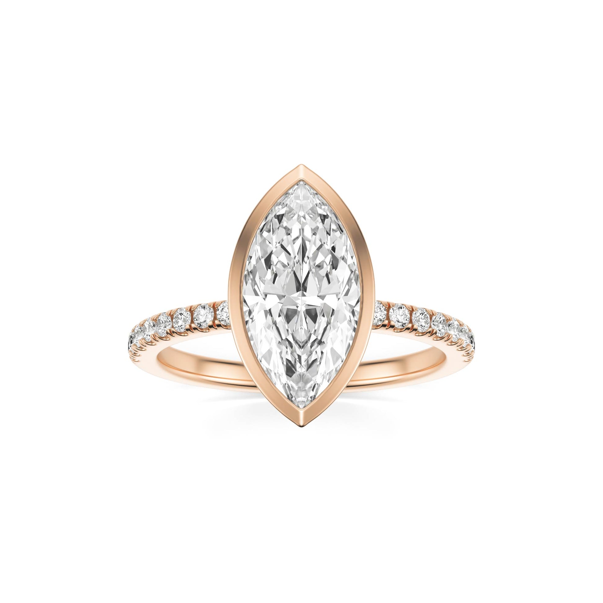 Marquise Moissanite Bezel Pave 14K Rose Gold