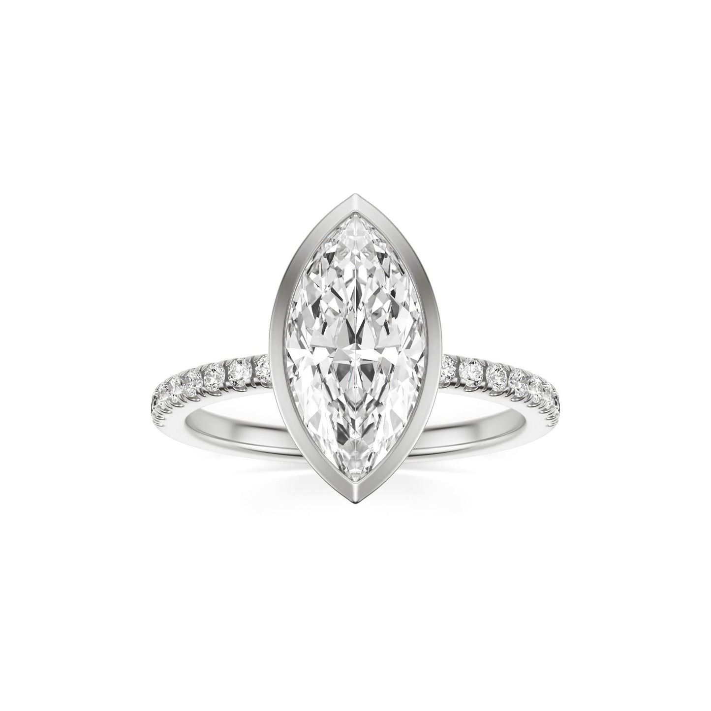 Marquise Moissanite Bezel Pave 14K White Gold