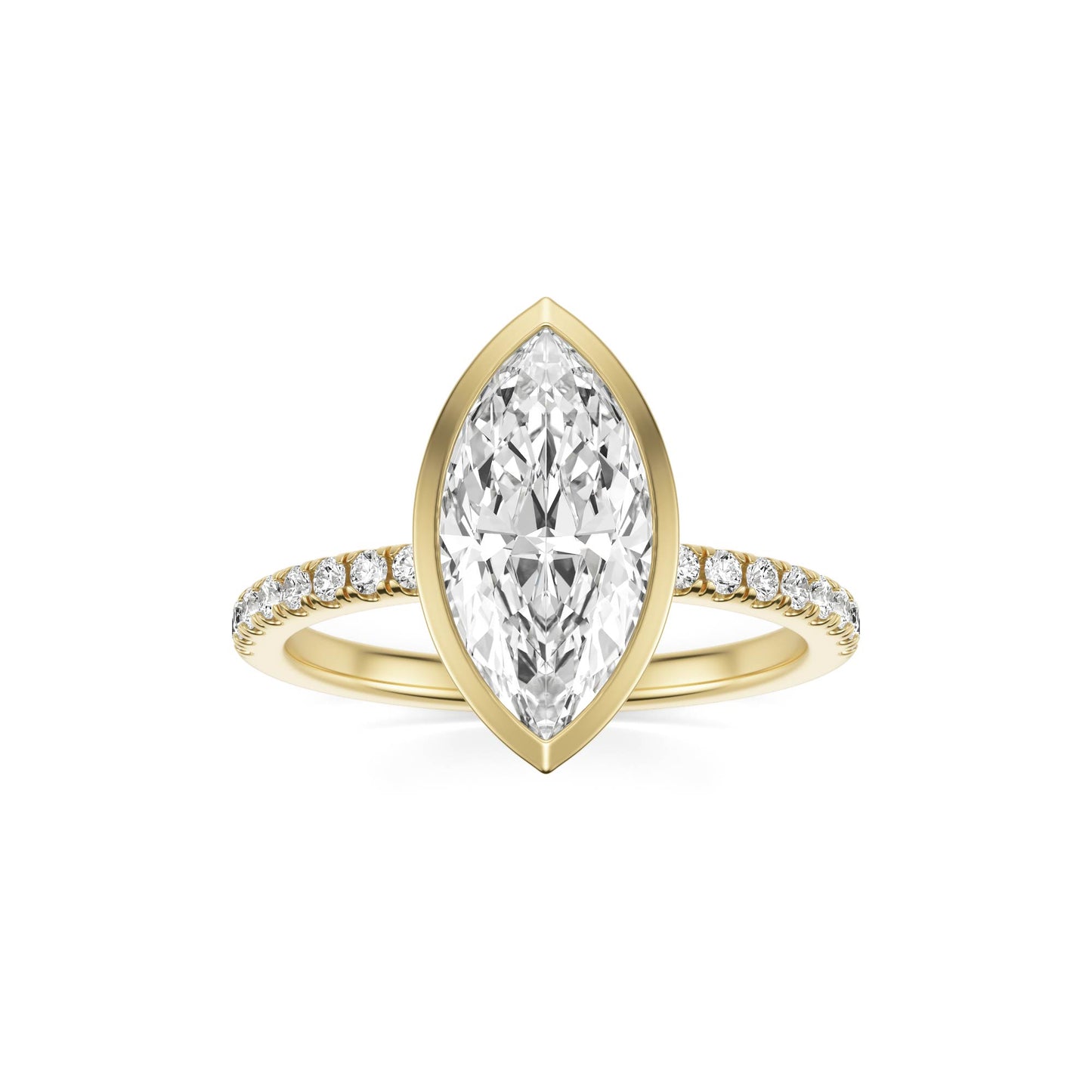 Marquise Moissanite Bezel Pave 14K Yellow Gold