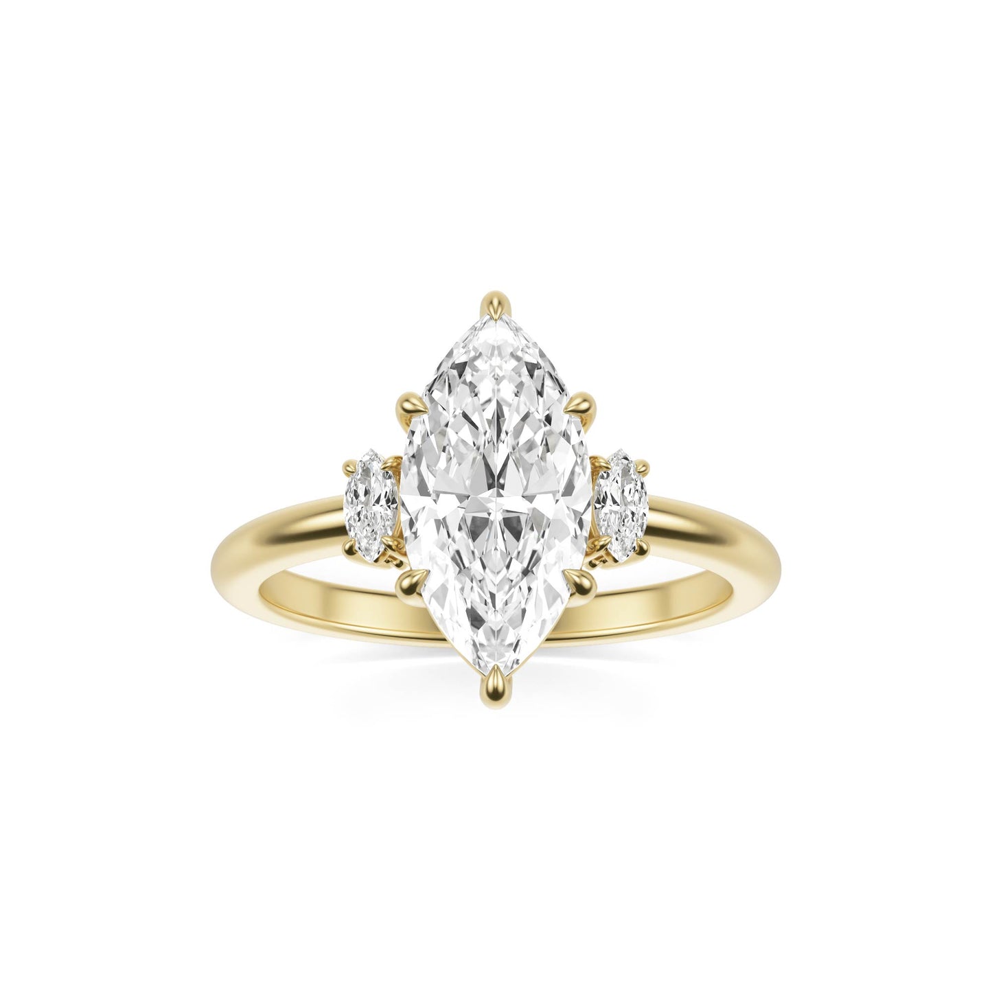 Marquise Moissanite Trio 14K Yellow Gold