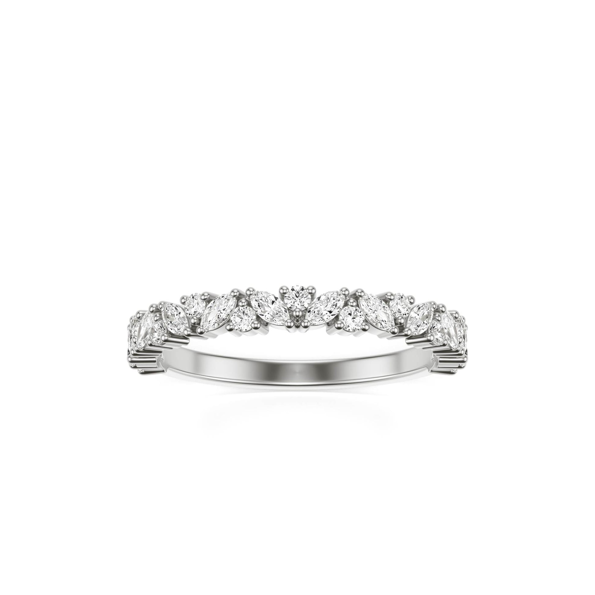 Marquise Round Moissanite Wedding Band Platinum