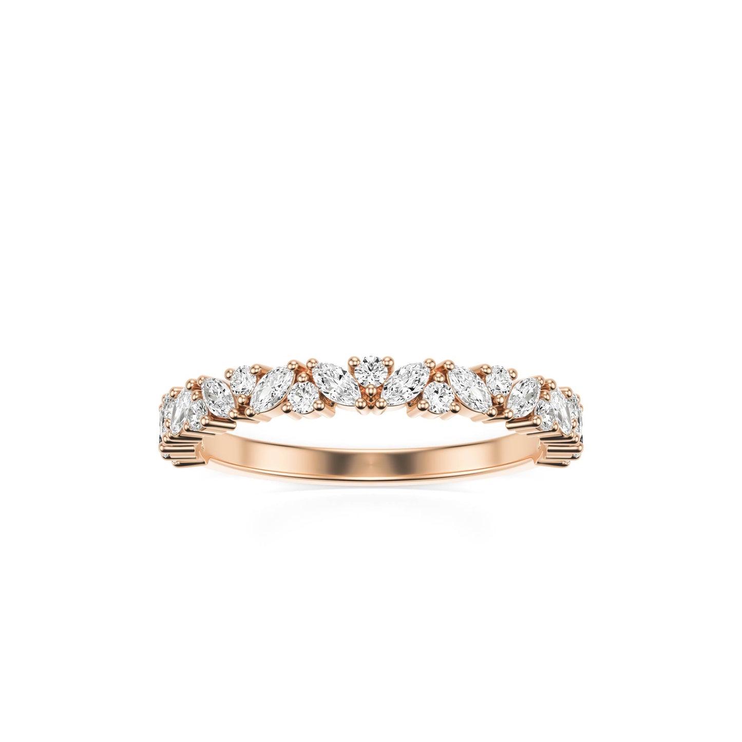 Marquise Round Moissanite Wedding Band 14K Rose Gold