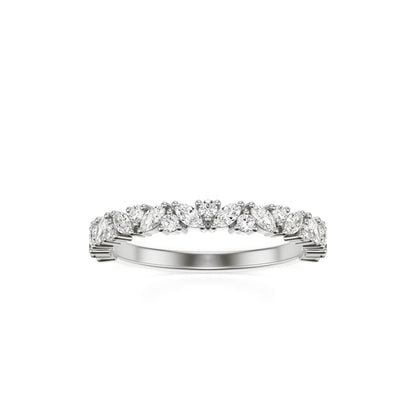 Marquise Round Moissanite Wedding Band 14K White Gold