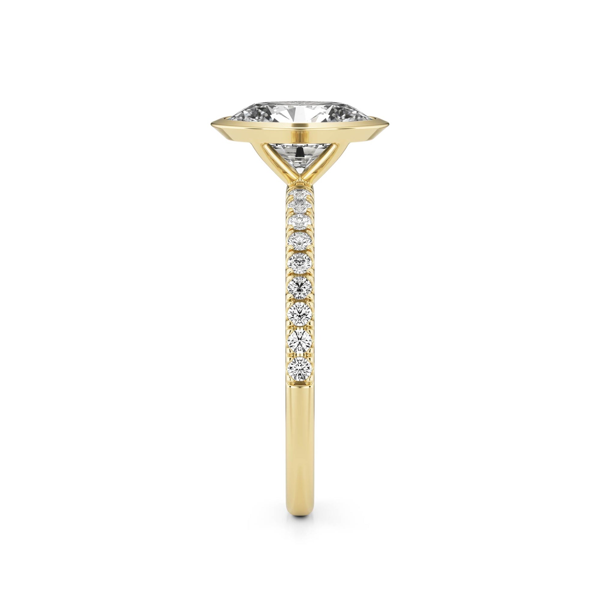 Oval Diamond Bezel Pave 14K Yellow Gold