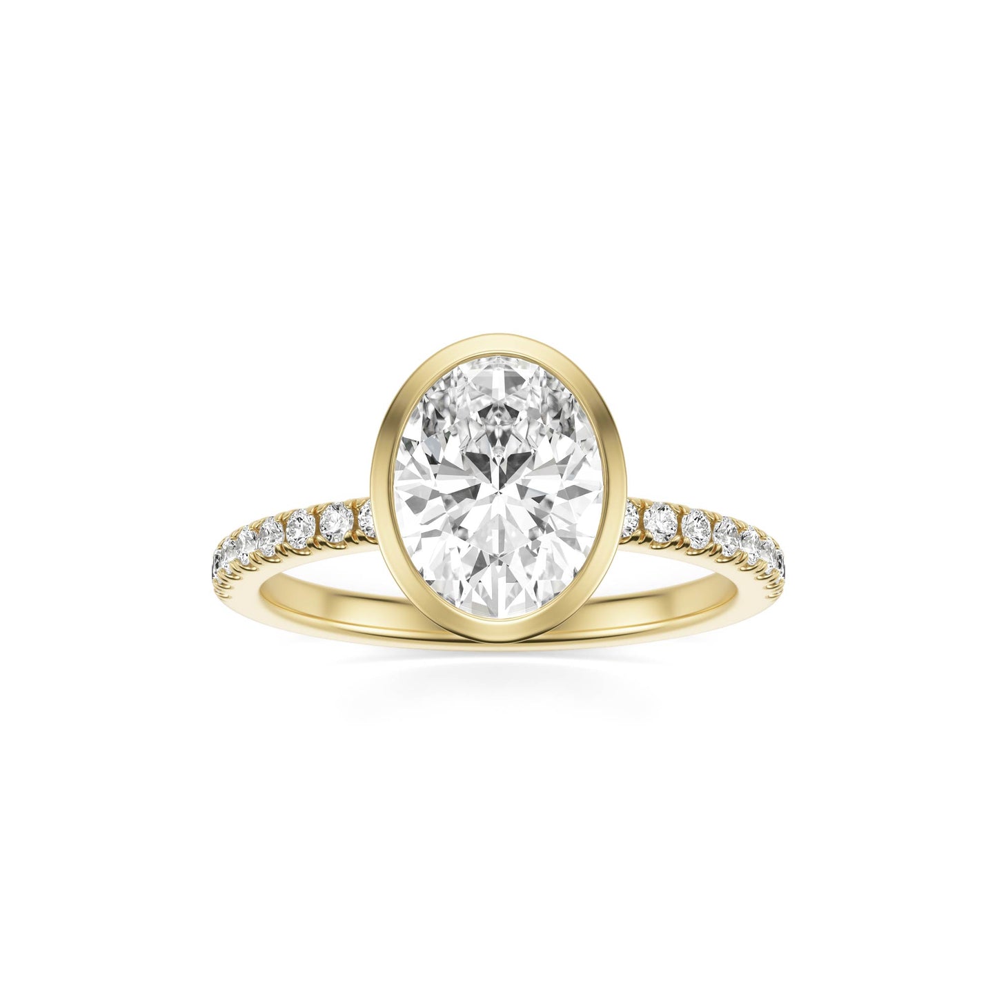 Oval Diamond Bezel Pave 14K Yellow Gold