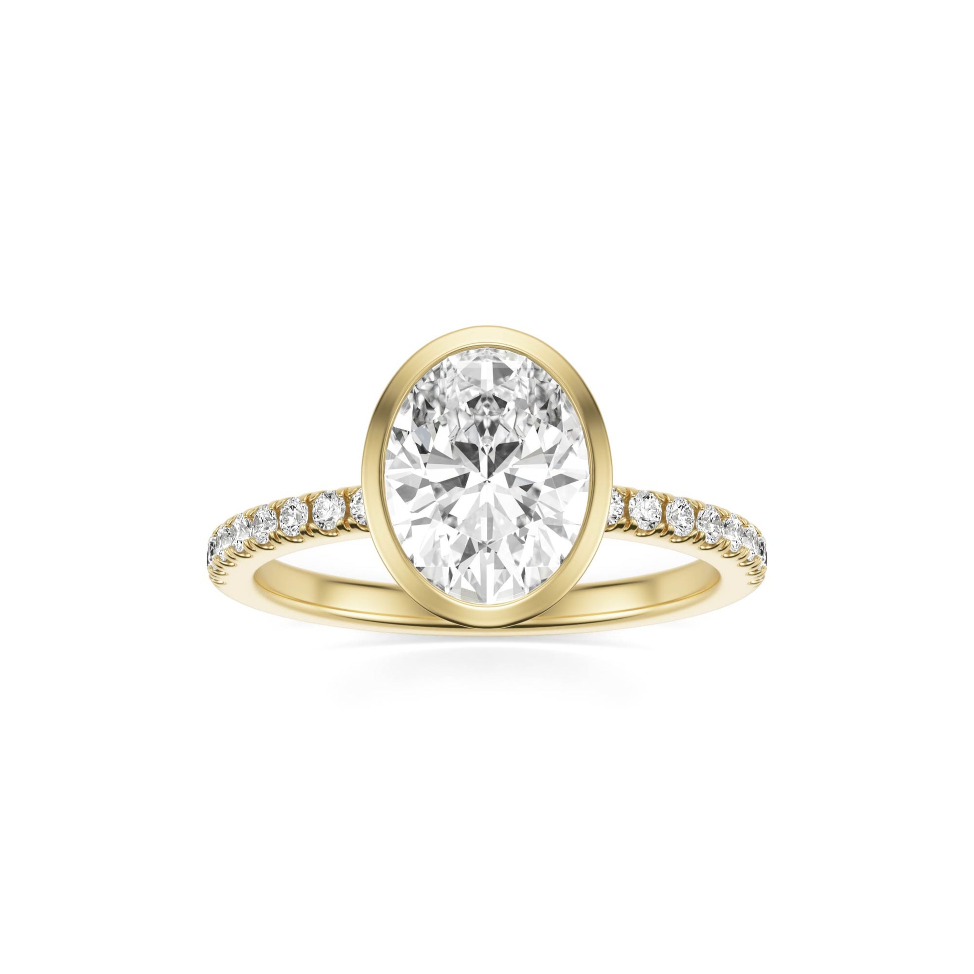 Oval Diamond Bezel Pave 14K Yellow Gold