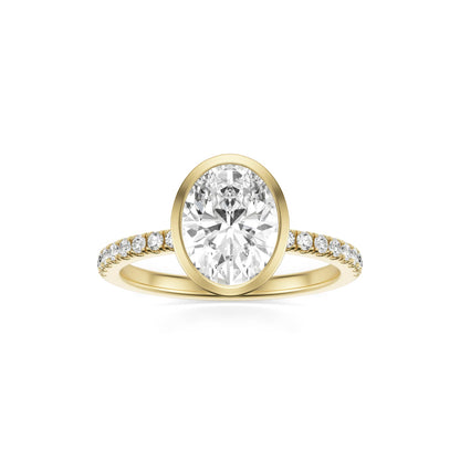 Oval Diamond Bezel Pave 14K Yellow Gold