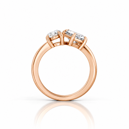 Oval Emerald Moissanite Toi Et Moi Engagement Ring 14k rose gold