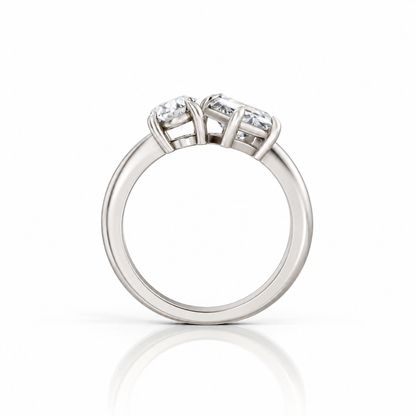 Oval Emerald Moissanite Toi Et Moi Engagement Ring 14k white gold