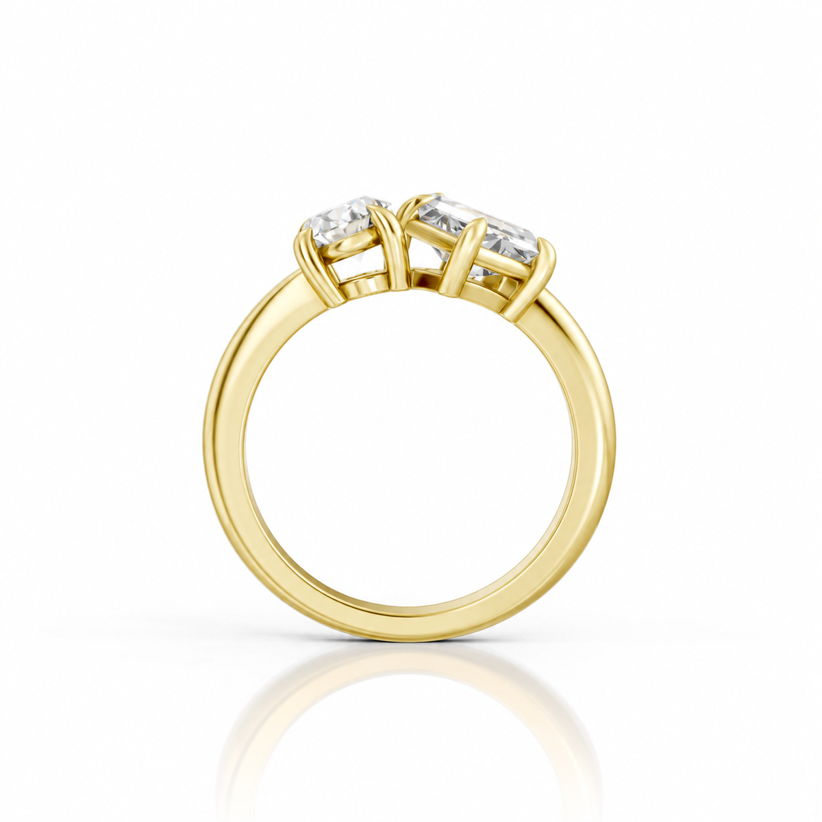 Oval Emerald Moissanite Toi Et Moi Engagement Ring 14k yellow gold