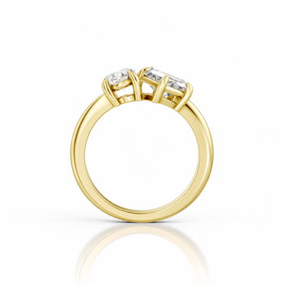 Oval Emerald Moissanite Toi Et Moi Engagement Ring 14k yellow gold