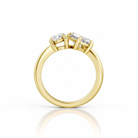 Oval Emerald Moissanite Toi Et Moi Engagement Ring 14k yellow gold